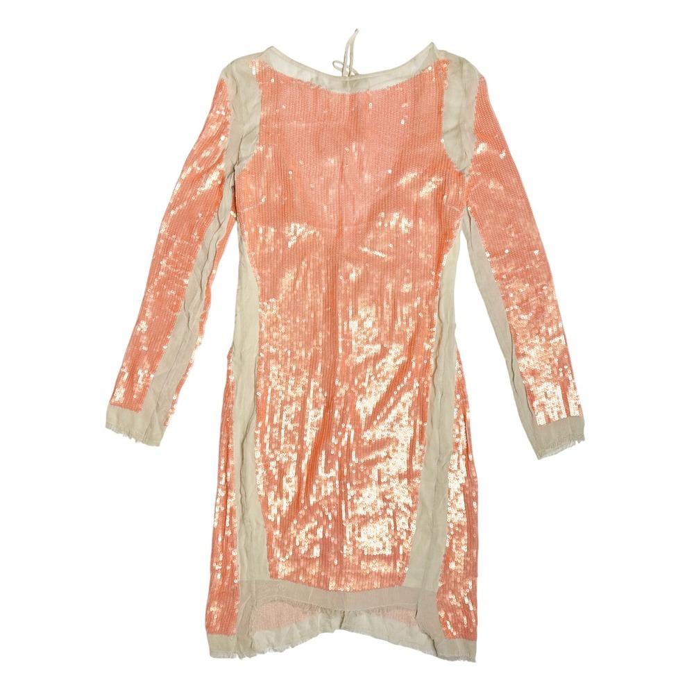 AllSaints Spitalfields Prey Long Sleeve Dress Size 4‎ Peach Sequin Sheer Panel